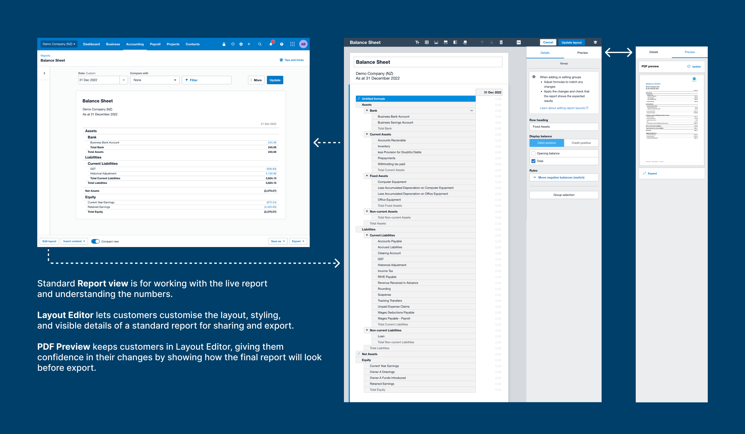 Standard Report view and Layout Editor